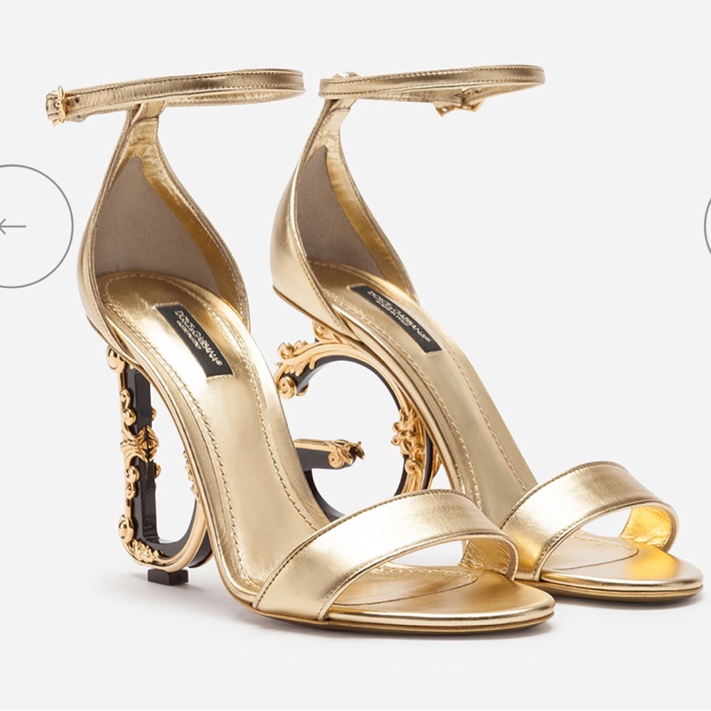 Dolce Gabbana Keira Baroque sculpted DG Heel Sandal (Women) GOLD